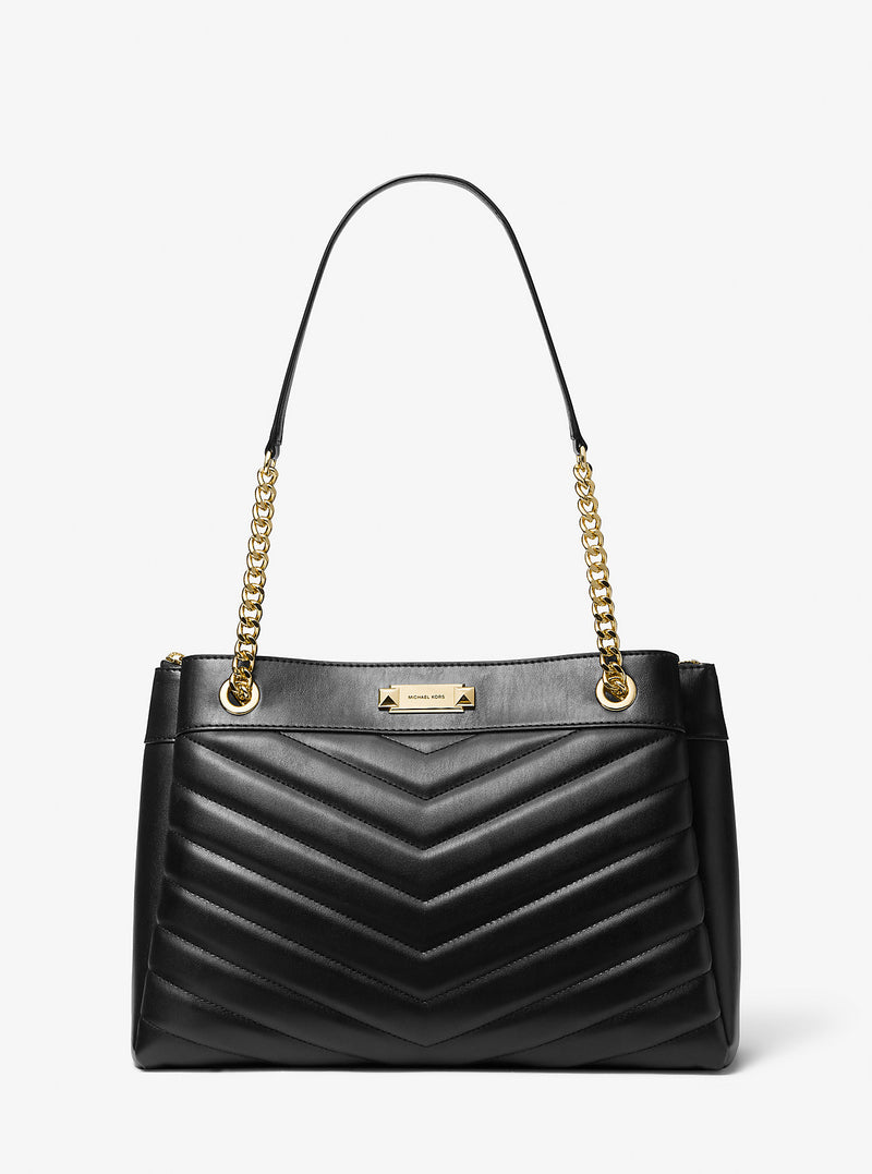 Whitney Medium Quilted Tote Bag (BLACK)