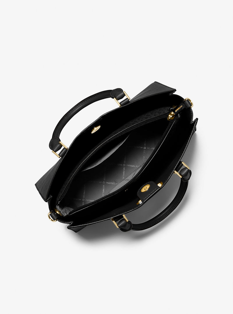 Charlotte Medium Saffiano Leather 2-in-1 Tote Bag (BLACK)