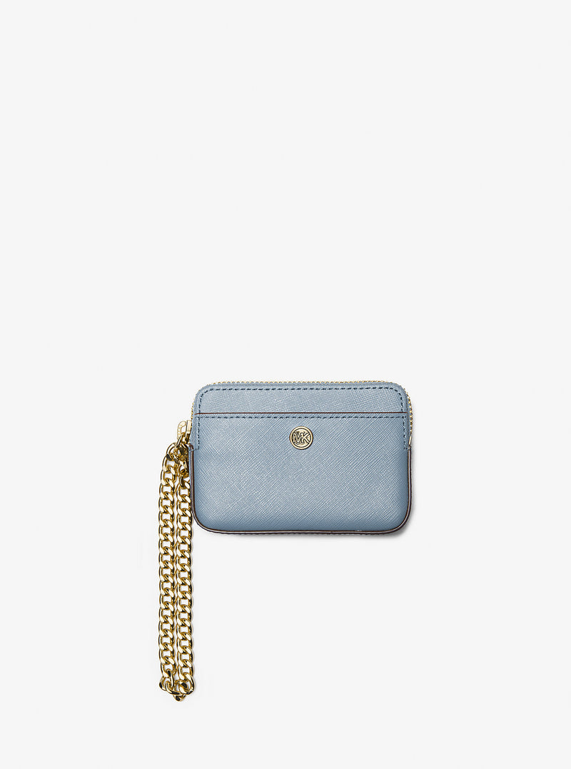 Medium Saffiano Leather Chain Card Case (PALE BLUE)