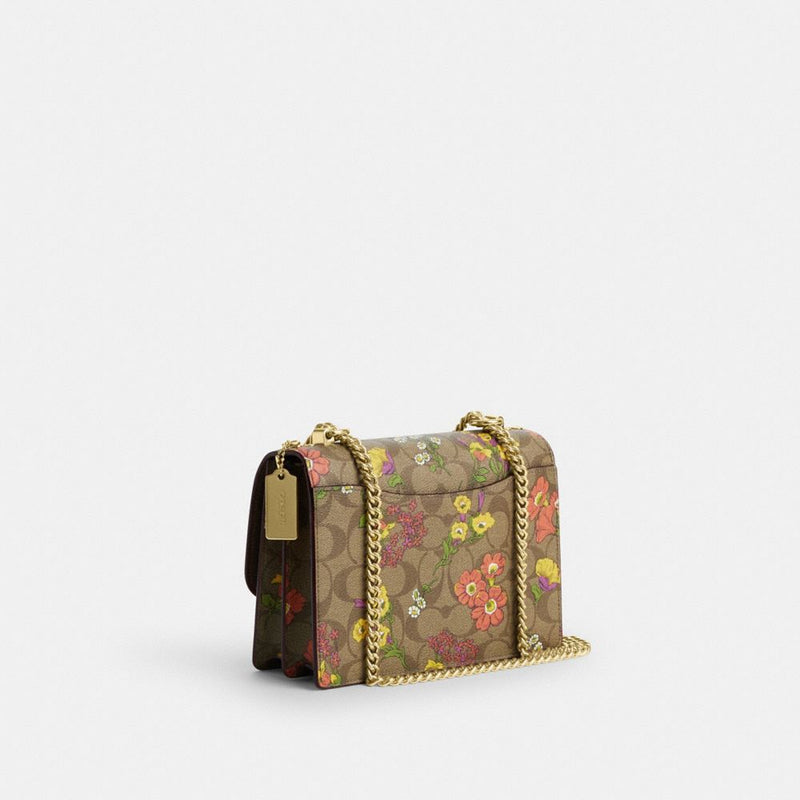 Klare Crossbody Bag In Signature Canvas With Floral Print (Gold/Khaki Multi)