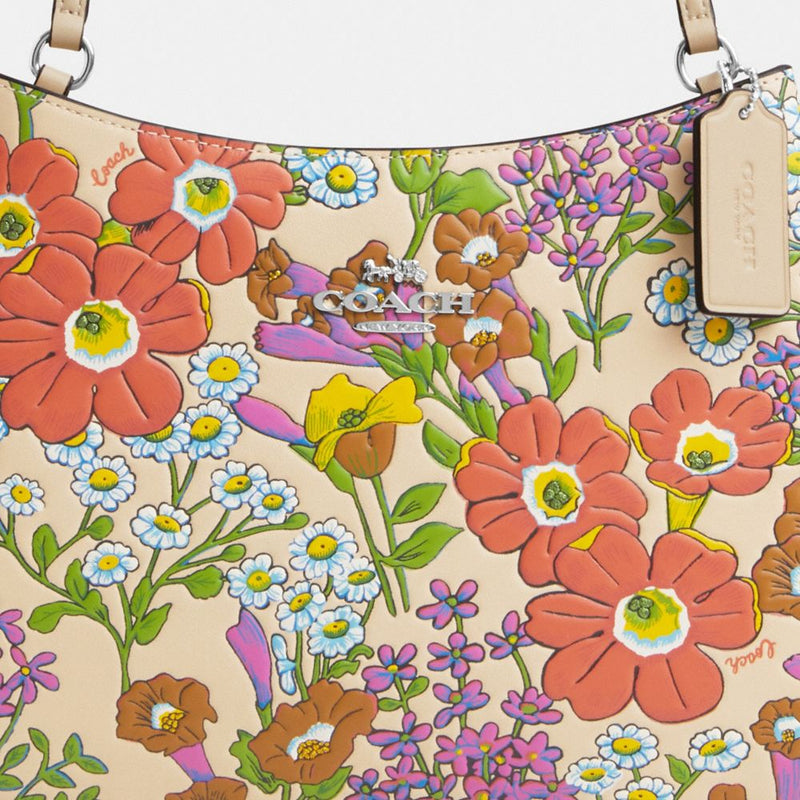 Penelope Shoulder Bag With Floral Print (Silver/Ivory Multi)