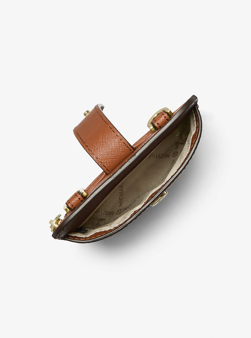 Saffiano Leather Smartphone Crossbody Bag (LUGGAGE)