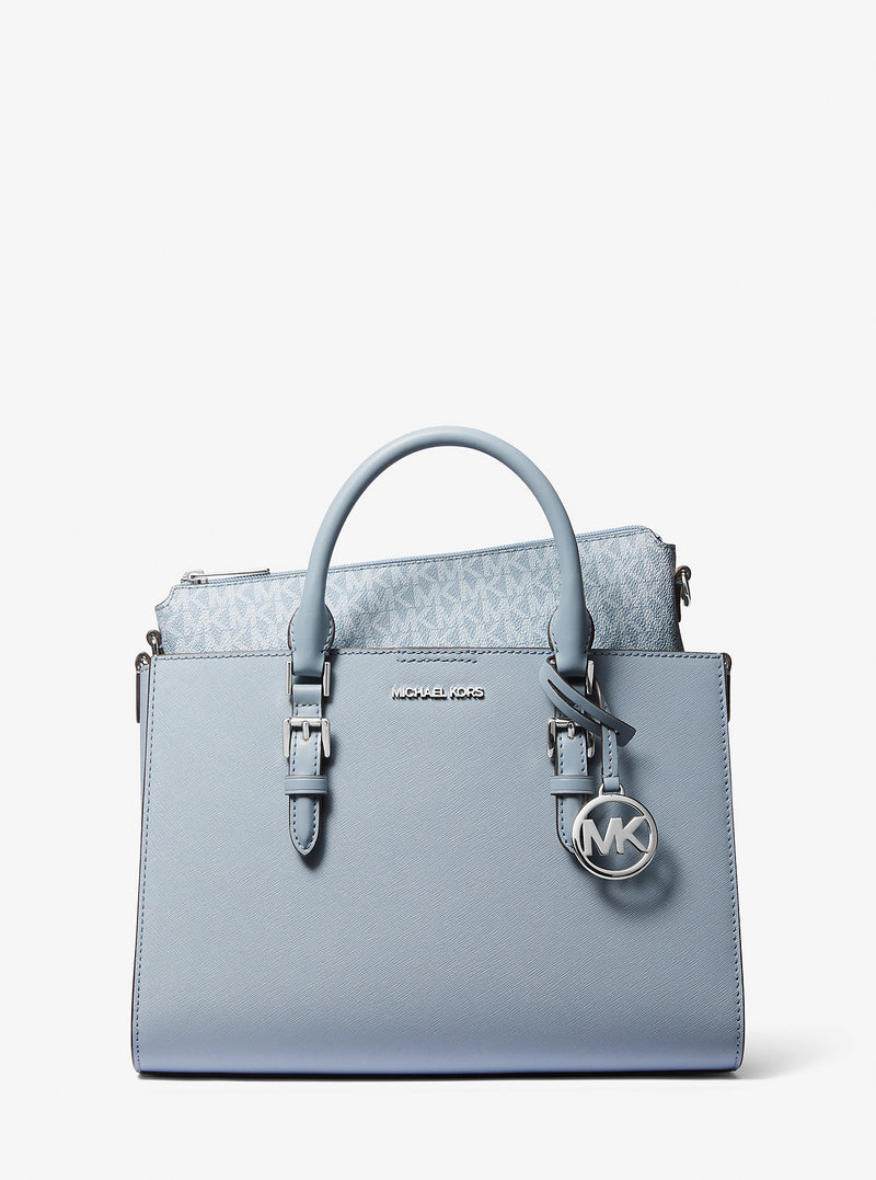 Charlotte Medium Saffiano Leather 2-in-1 Tote Bag (PALE BLUE)