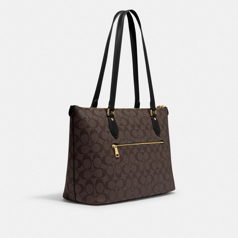 Gallery Tote Bag In Signature Canvas (Gold/Brown Black)