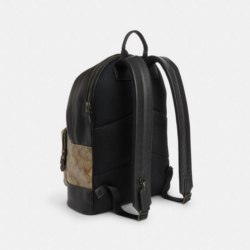 West Backpack In Blocked Signature Canvas With Varsity Stripe (Gunmetal/Khaki Multi)