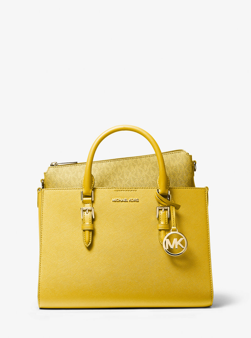 Charlotte Medium Saffiano Leather 2-in-1 Tote Bag (GOLDEN YELLOW)
