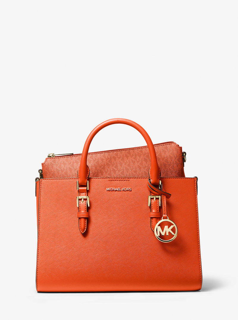 Charlotte Medium Saffiano Leather 2-in-1 Tote Bag (POPPY)