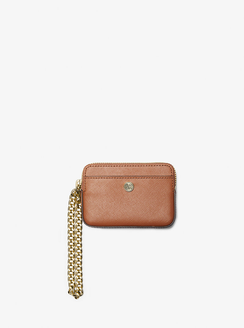 Medium Saffiano Leather Chain Card Case (LUGGAGE)