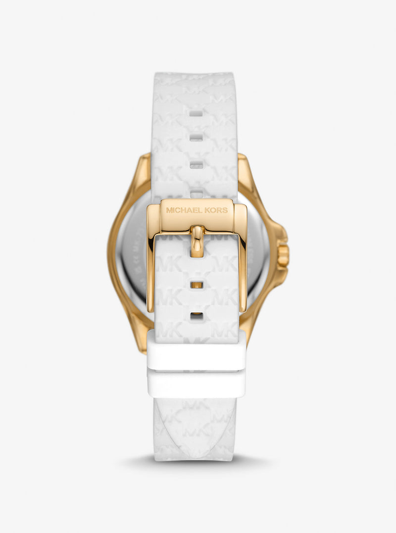 Mini Pilot Pavé Gold-Tone and Logo Silicone Watch (WHITE)