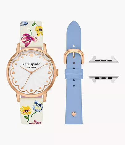 Kate spade new york white leather cross-compatible set, 38/40/41mm bands for apple watch® with classic watch head set