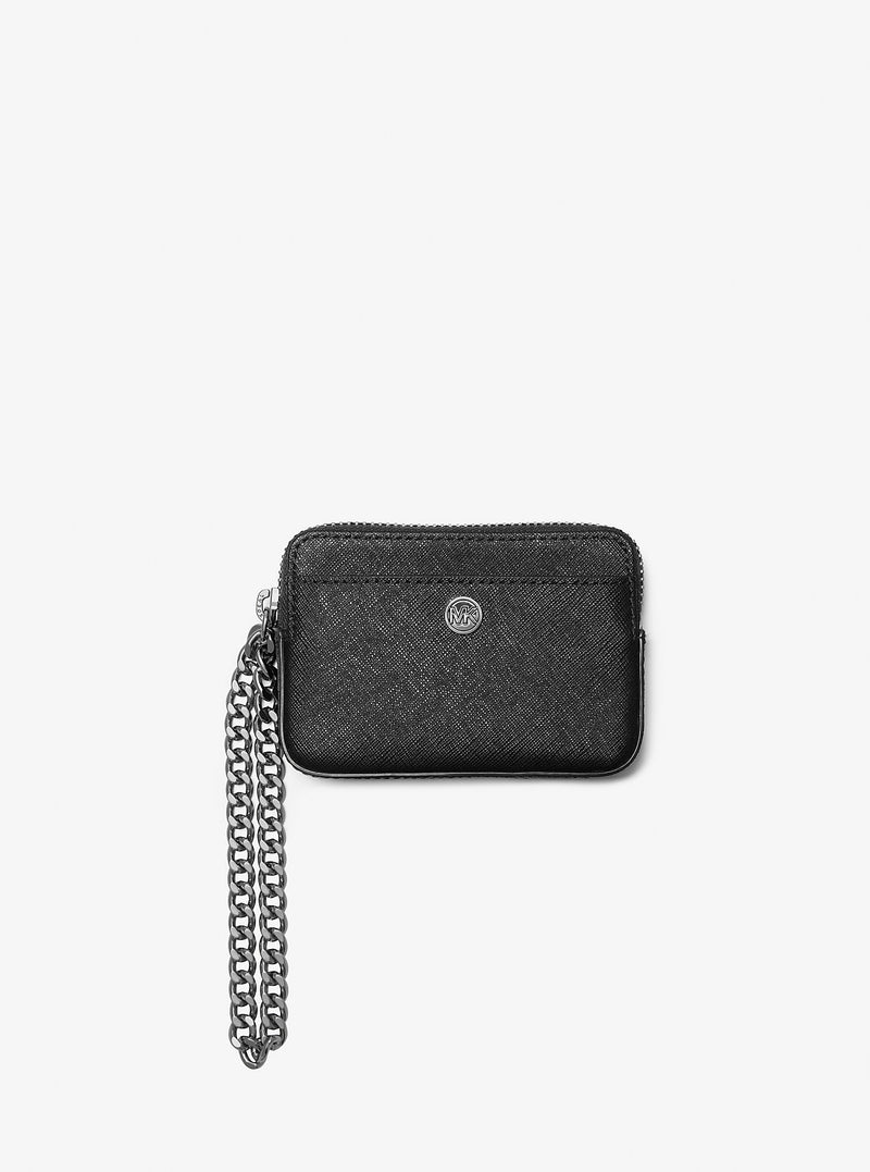 Medium Saffiano Leather Chain Card Case (BLACK)
