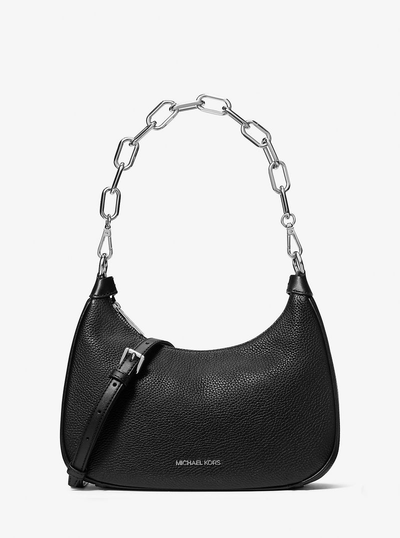 Cora Large Pebbled Leather Shoulder Bag (BLACK)