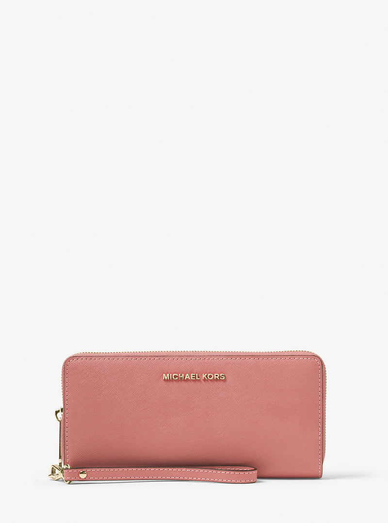 Leather Continental Wristlet (SUNSET ROSE)