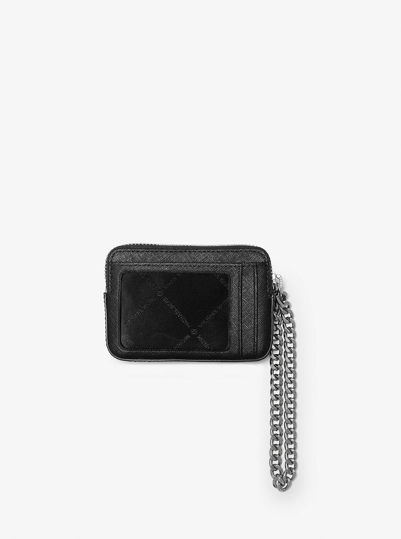 Medium Saffiano Leather Chain Card Case (BLACK)