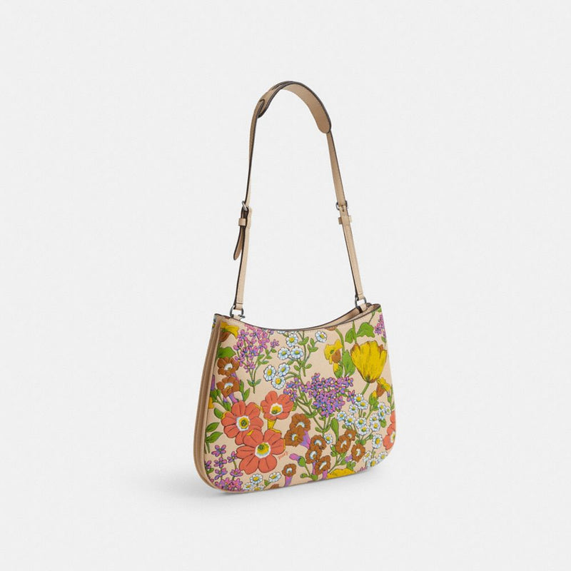 Penelope Shoulder Bag With Floral Print (Silver/Ivory Multi)