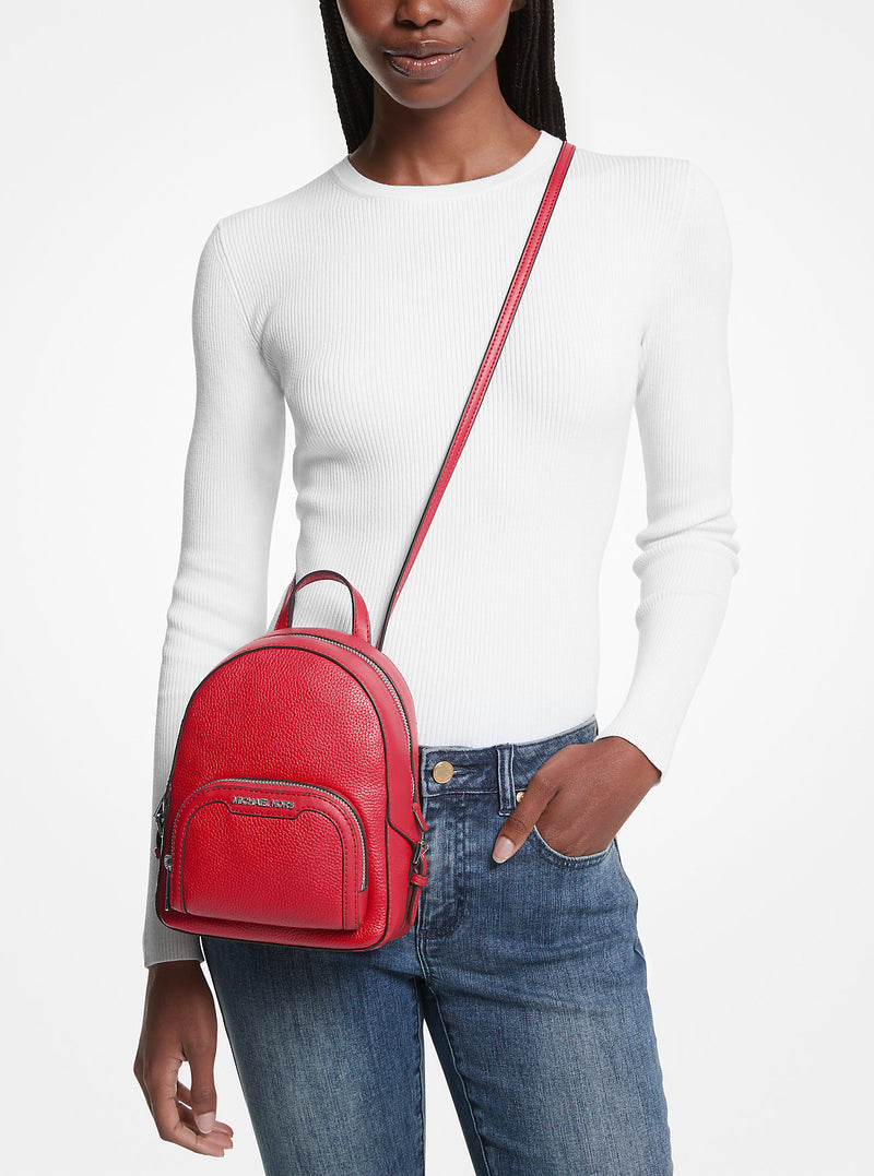 Jaycee Extra-Small Pebbled Leather Convertible Backpack (BRIGHT RED)