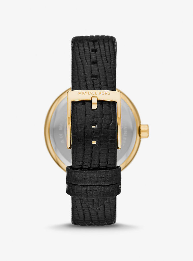 Laney Gold-Tone and Lizard Embossed Leather Watch (GOLD)