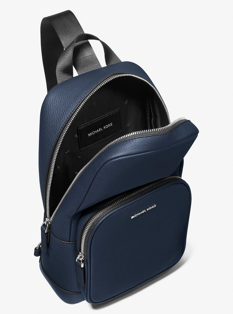 Cooper Pebbled Leather Sling Pack (NAVY)