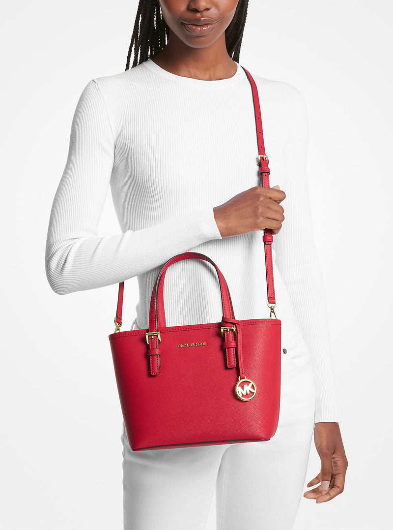Jet Set Travel Extra-Small Saffiano Leather Top-Zip Tote Bag (BRIGHT RED)