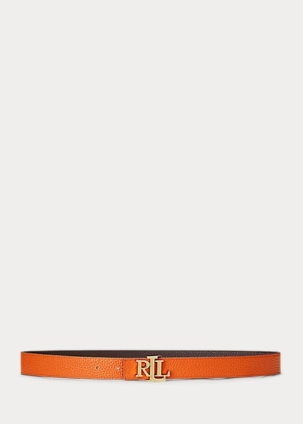 Logo Reversible Pebbled Leather Belt (Chestnut Brown/Orange)